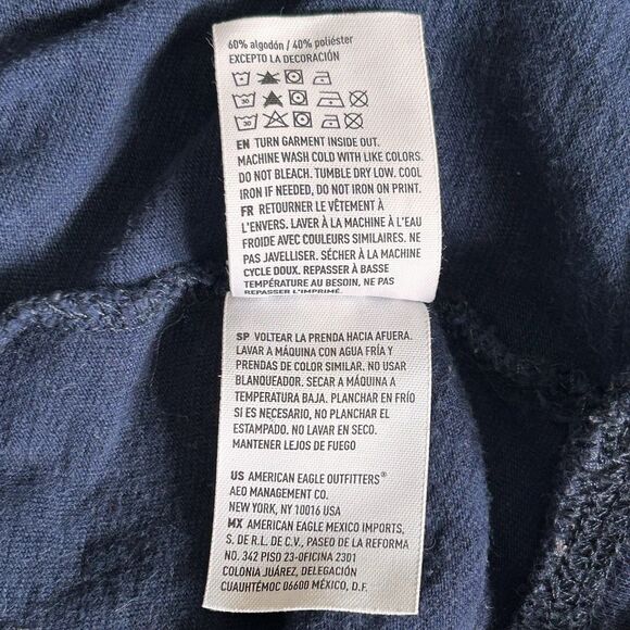 American Eagle Mens S Big Eagle Logo Thermal Long Sleeve Hoodie Henley Blue Gray - Picture 8 of 12